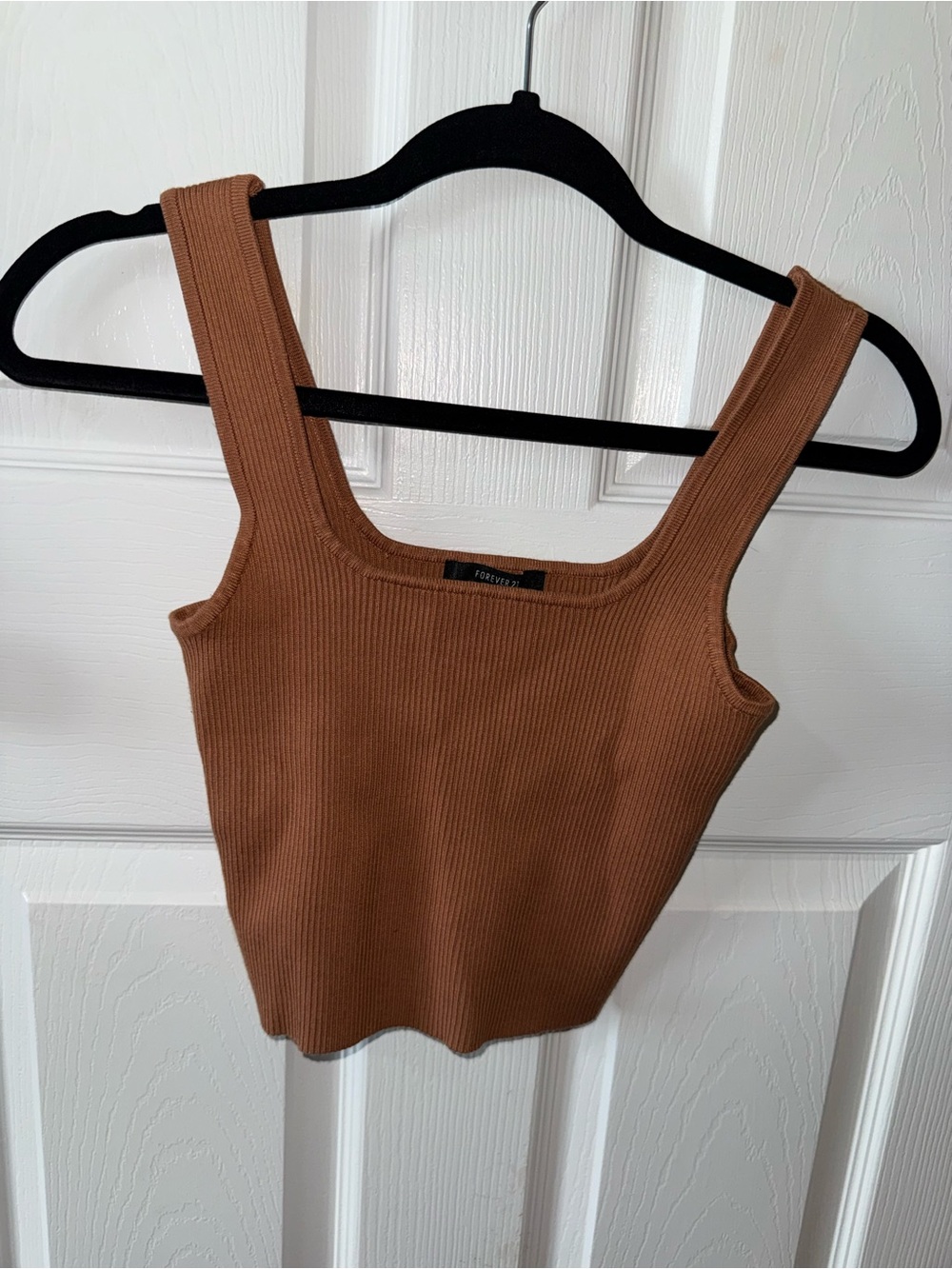 Forever 21 Burnt Orange Ribbed Square-Neck Tank Top